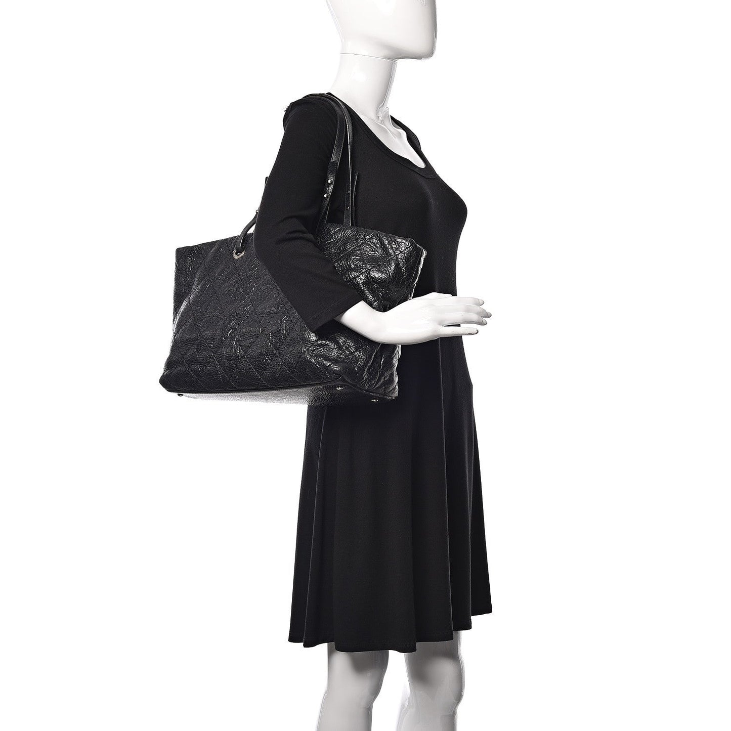 Glazed Calfskin Large On The Road Tote Black