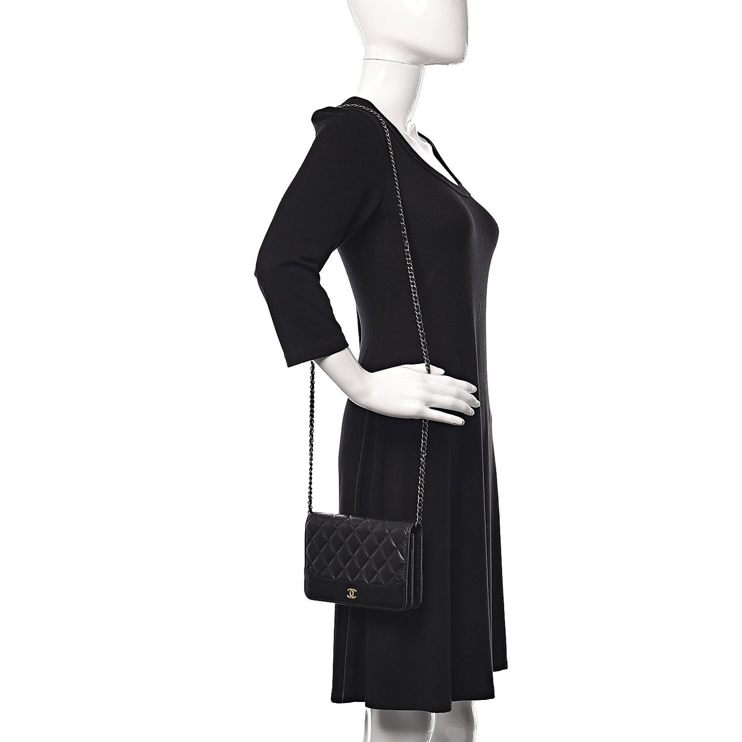 Aged Calfskin Quilted Gabrielle Wallet On Chain WOC Black