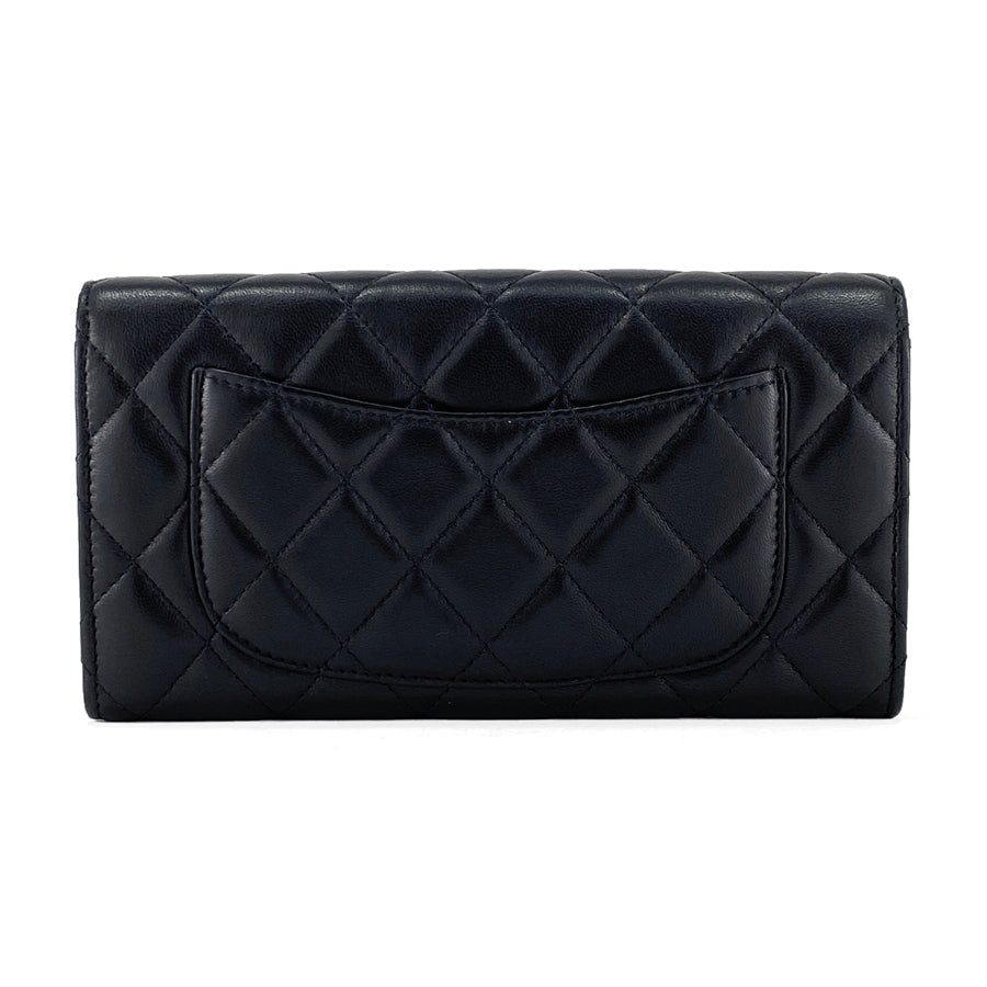 Chanel Long Wallet Classic Flap Matrasse Heremark Lambskin Black Gold Hardware