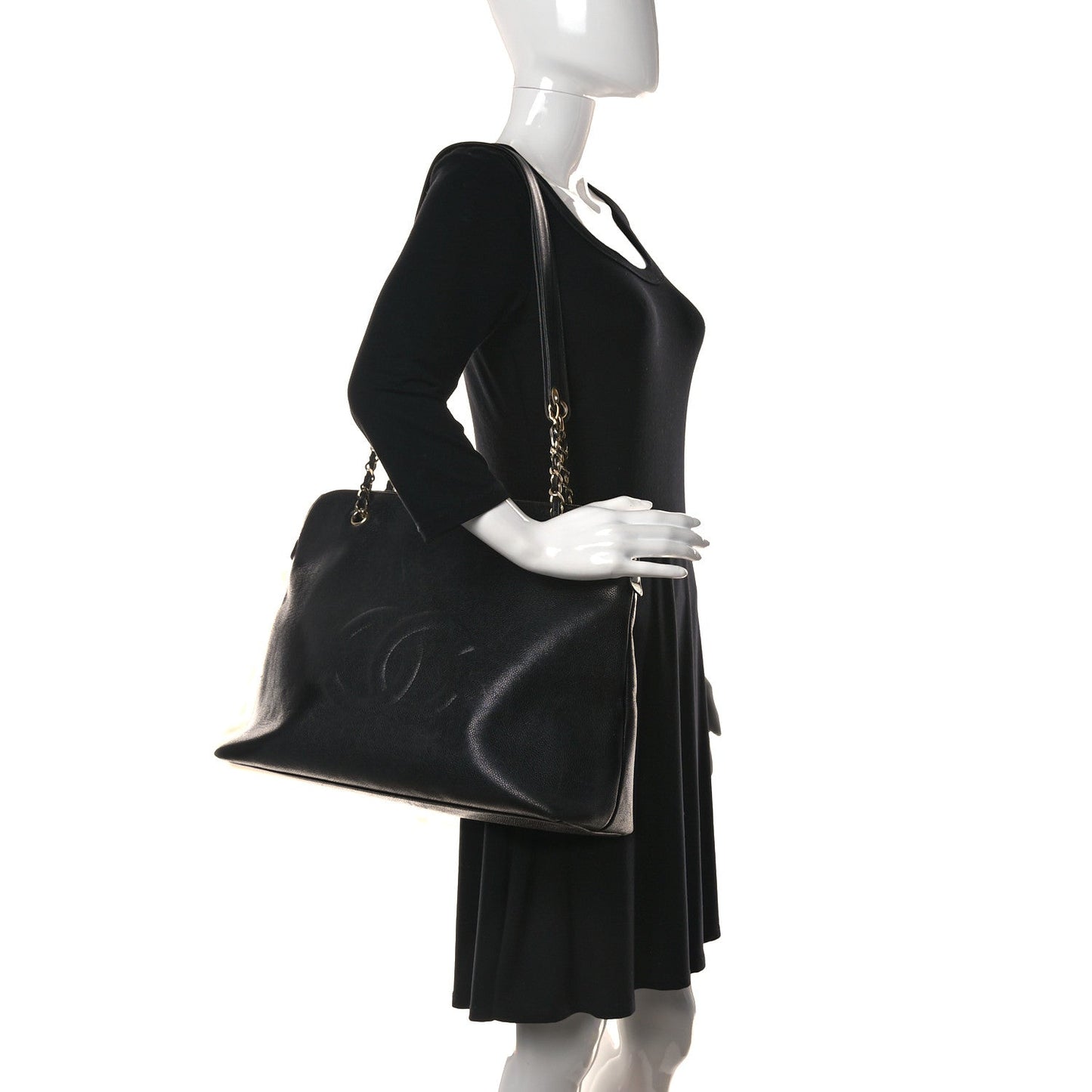 Caviar Large CC Shoulder Bag Black