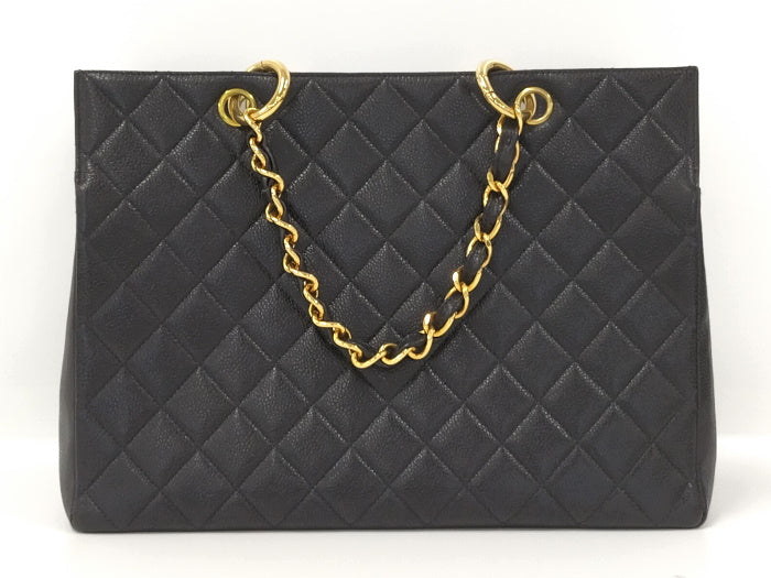 Chanel Chain Gst Tote Bag Matelasse Caviar Skin Black