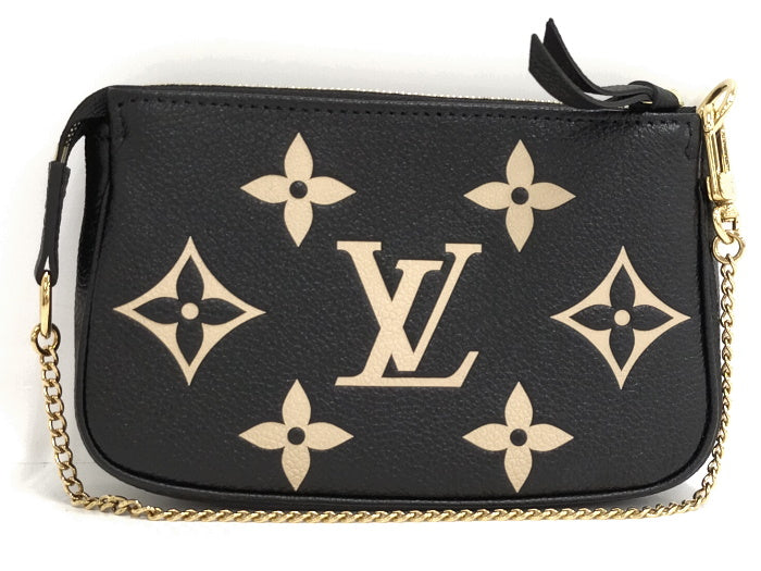 Louis Vuitton Mini Pochette Pouch Monogram Emplant Black Beige
