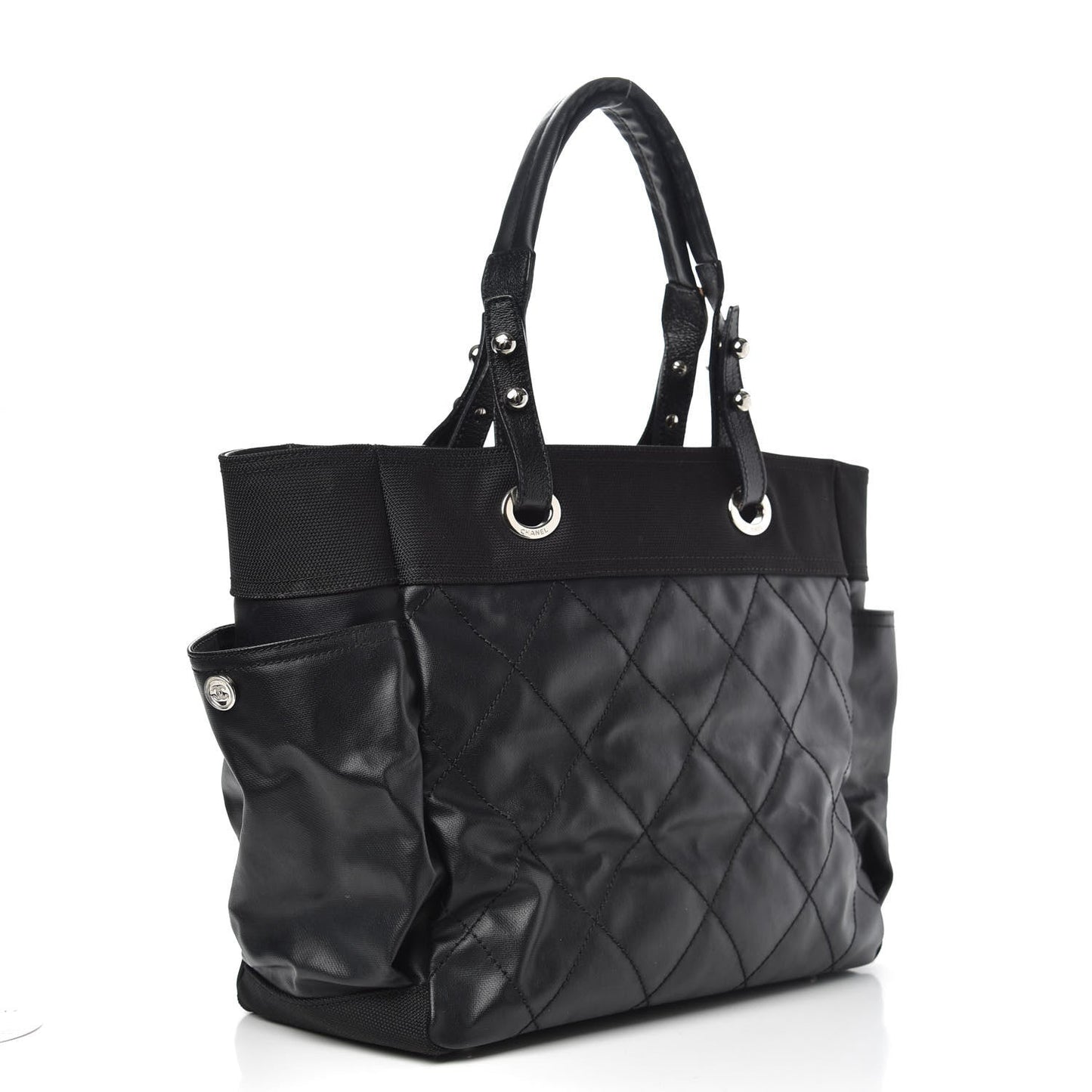 Coated Canvas Quilted Large Paris Biarritz Tote Black