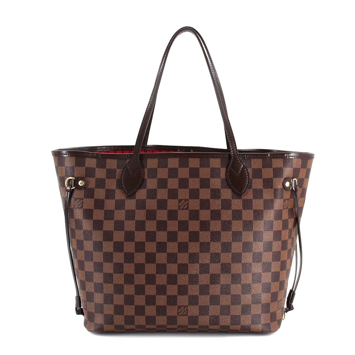 Louis Vuitton Damier Neverfull MM Tote Bag Ebene Brown Red Gold Hardware