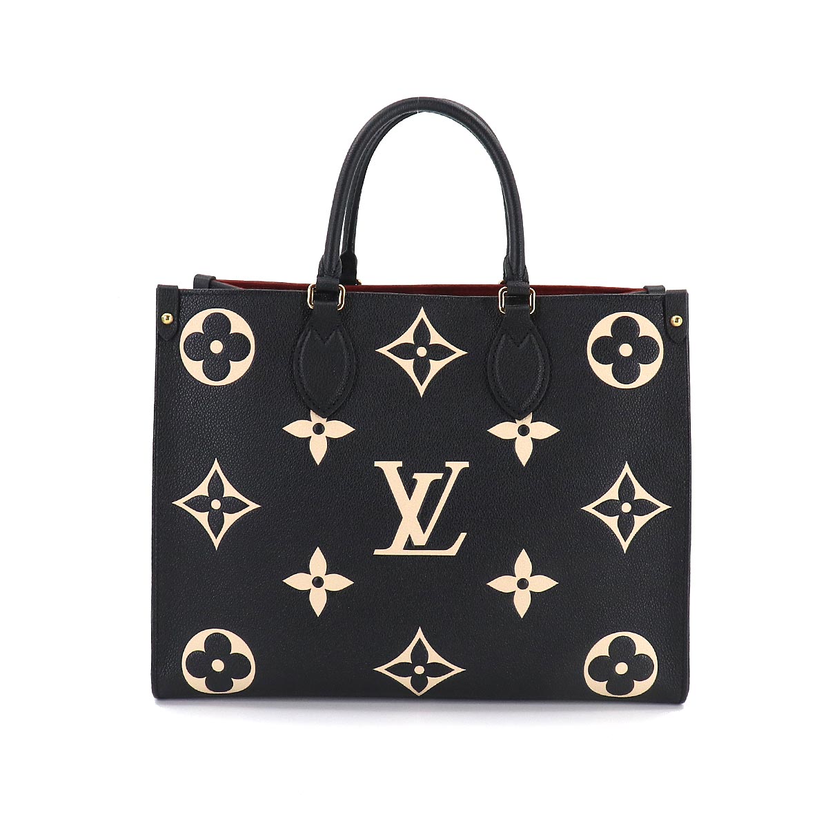 Louis Vuitton Monogram Implant On The Go MM 2 Way Tote Shoulder Bag Black Beige