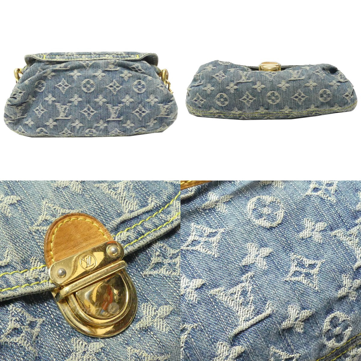Louis Vuitton Mini Pleaty Monogram Denim Shoulder Bag Blue