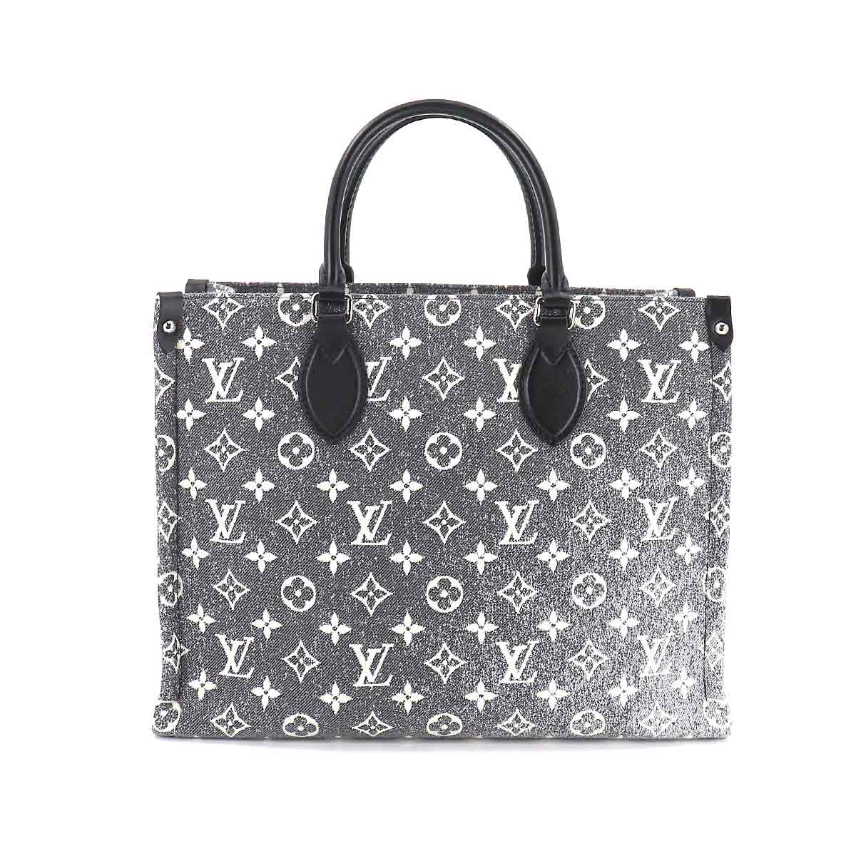 Louis Vuitton Monogram Jacquard Denim On The Go MM 2 Way Tote Shoulder Bag Gray White Black