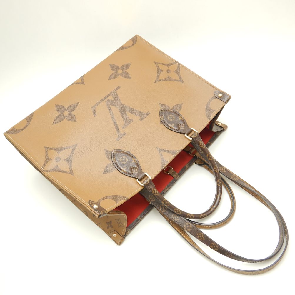 Louis Vuitton Monogram Reverse On The Go MM Tote Bag Brown