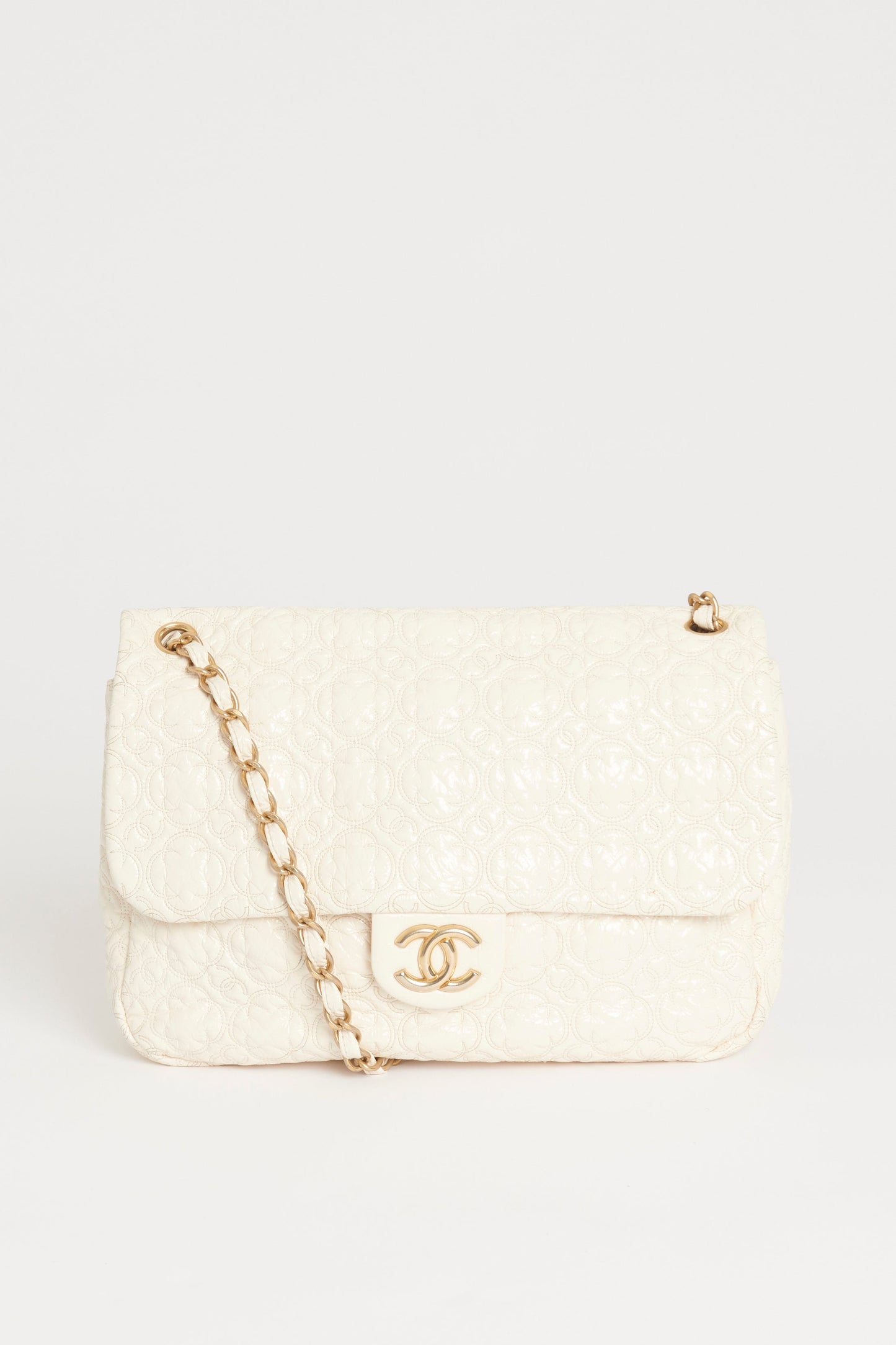 Chanel Cream Vinyl Leather Rock In Moscow  Quilted Jumbo Flap Bag