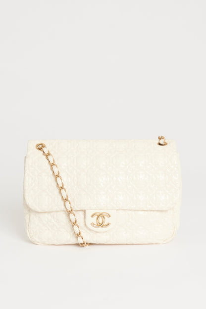 Chanel Cream Vinyl Leather Rock In Moscow  Quilted Jumbo Flap Bag