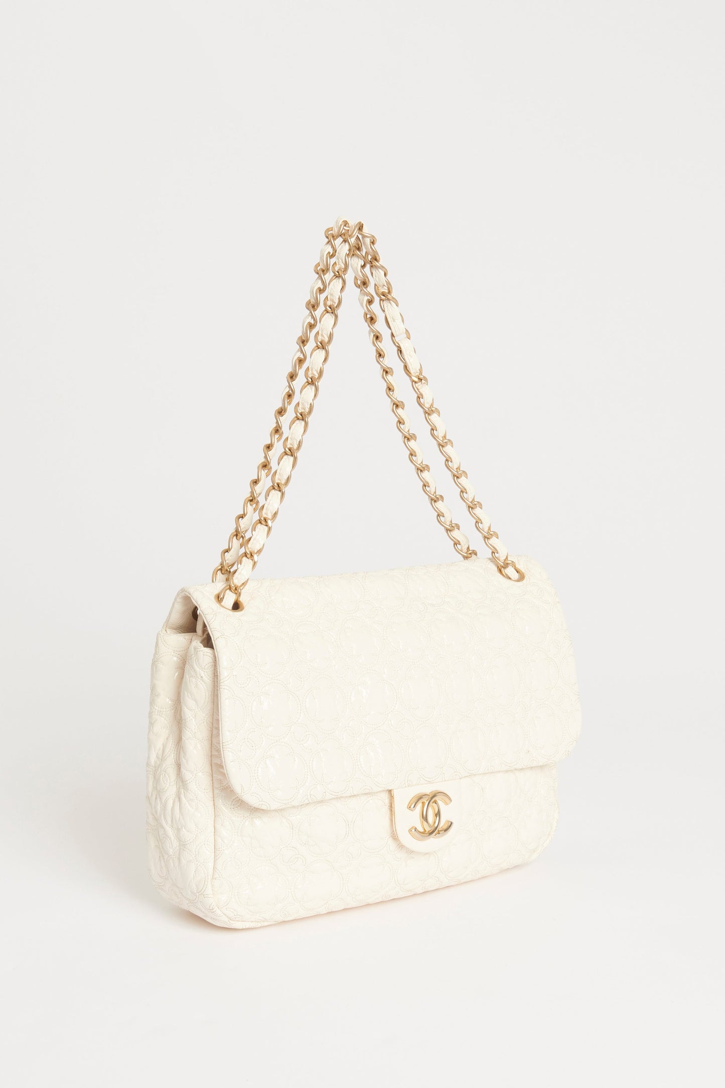 Chanel Cream Vinyl Leather Rock In Moscow  Quilted Jumbo Flap Bag