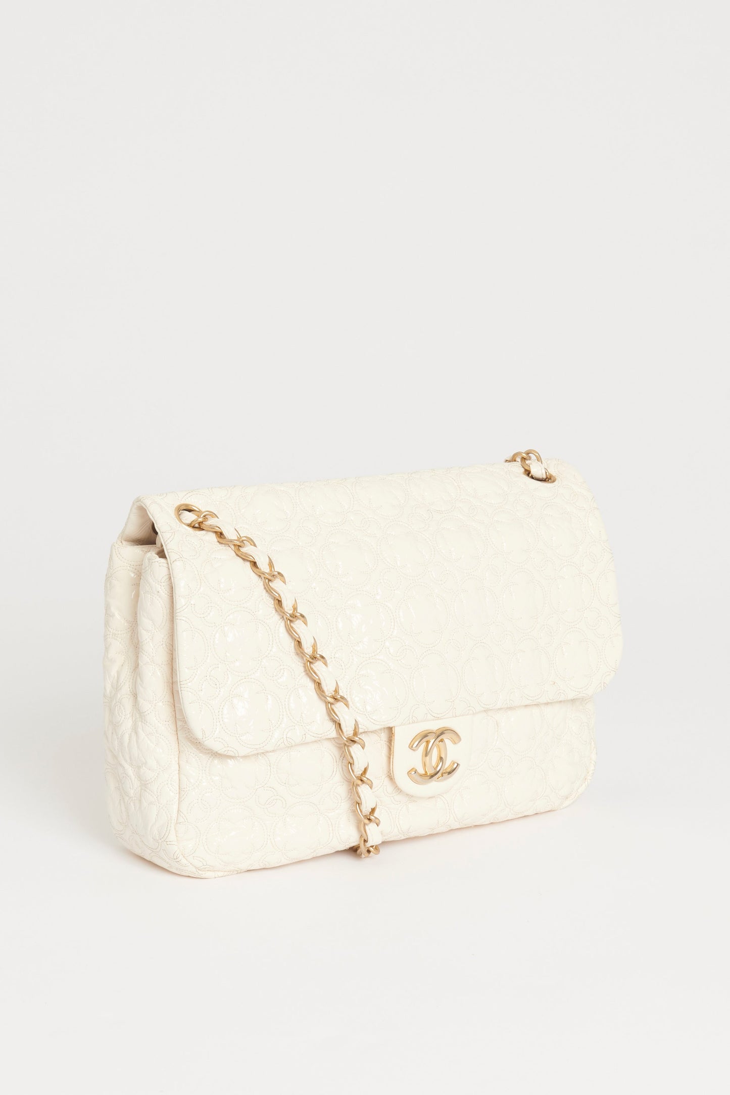 Chanel Cream Vinyl Leather Rock In Moscow  Quilted Jumbo Flap Bag