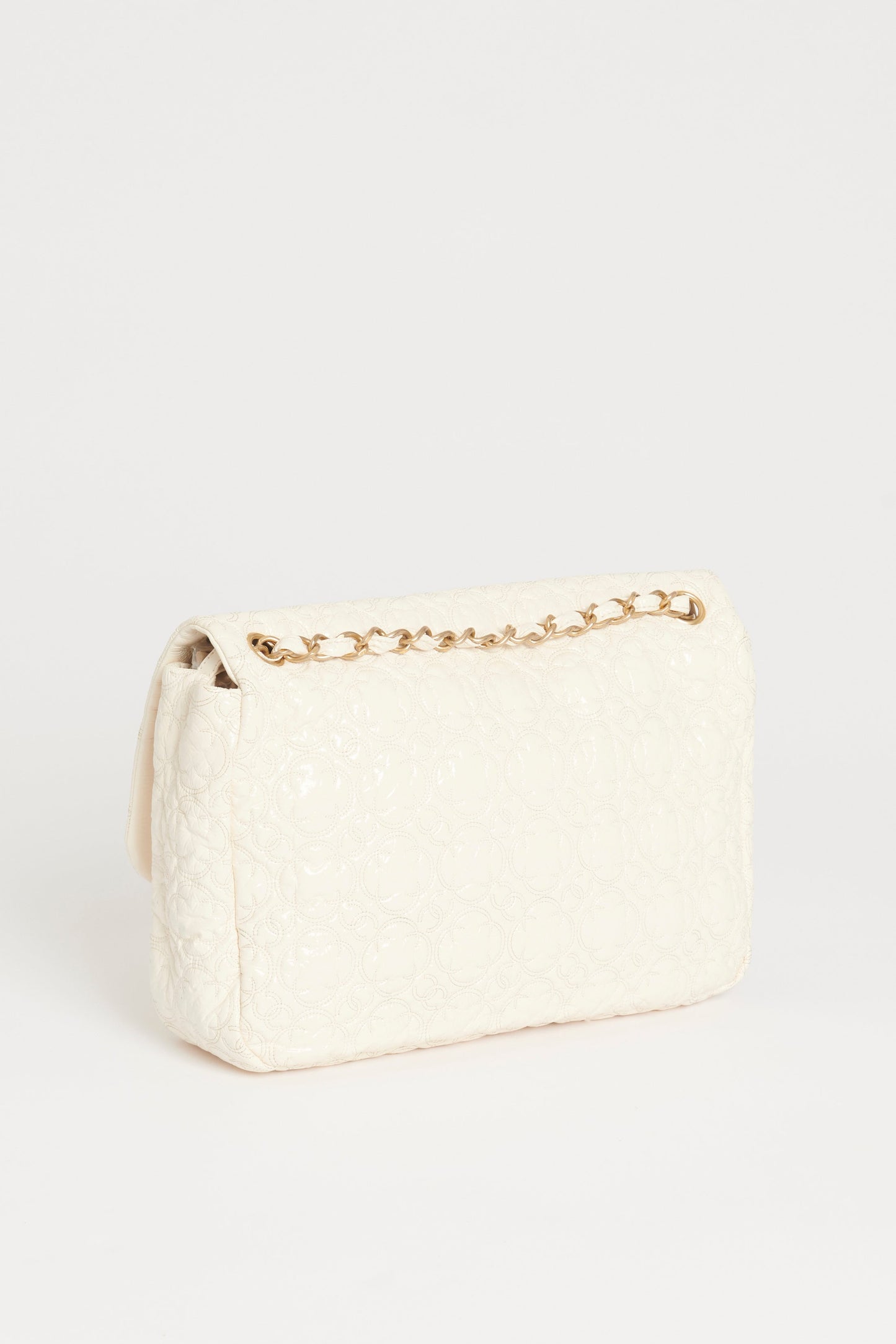 Chanel Cream Vinyl Leather Rock In Moscow  Quilted Jumbo Flap Bag