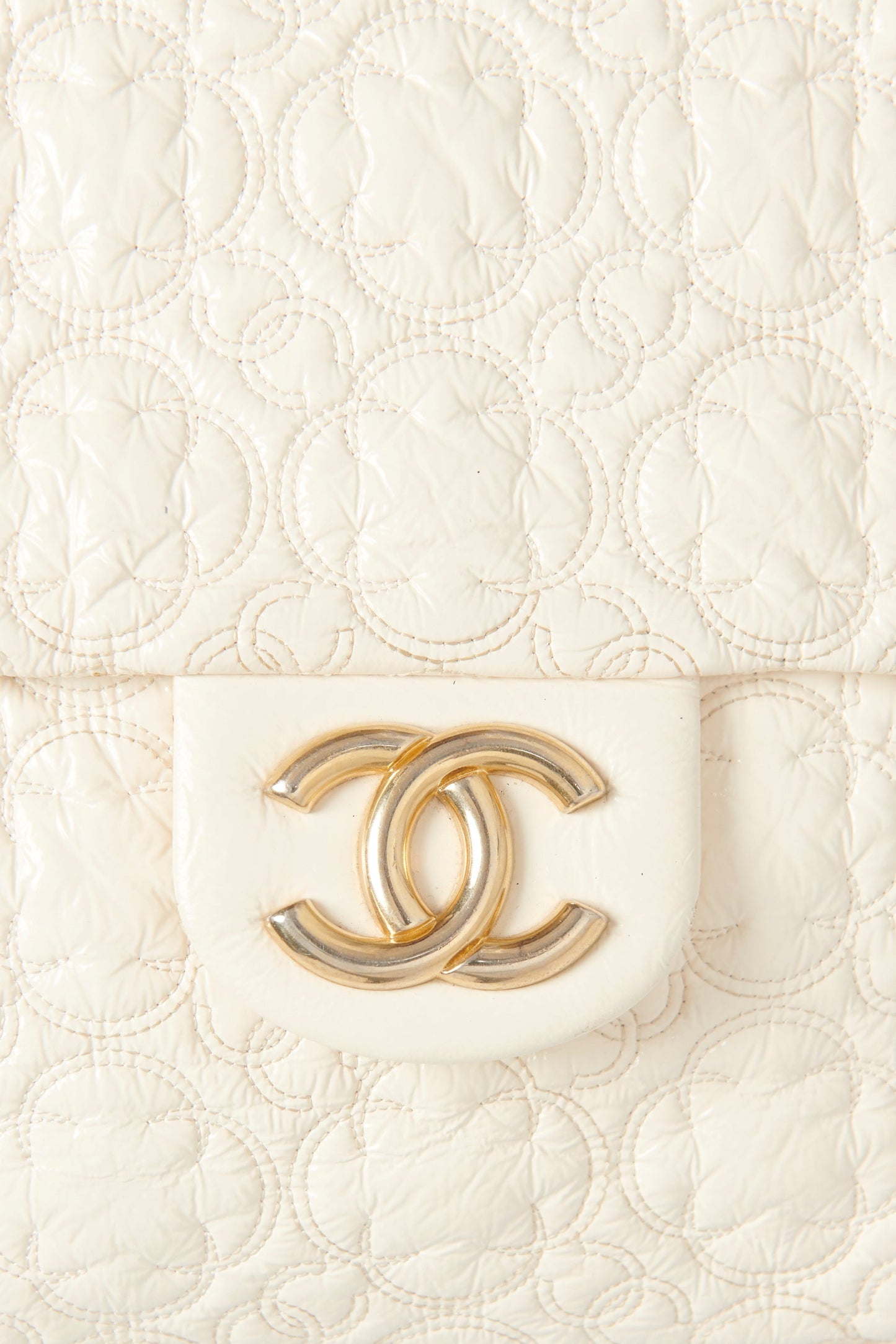 Chanel Cream Vinyl Leather Rock In Moscow  Quilted Jumbo Flap Bag