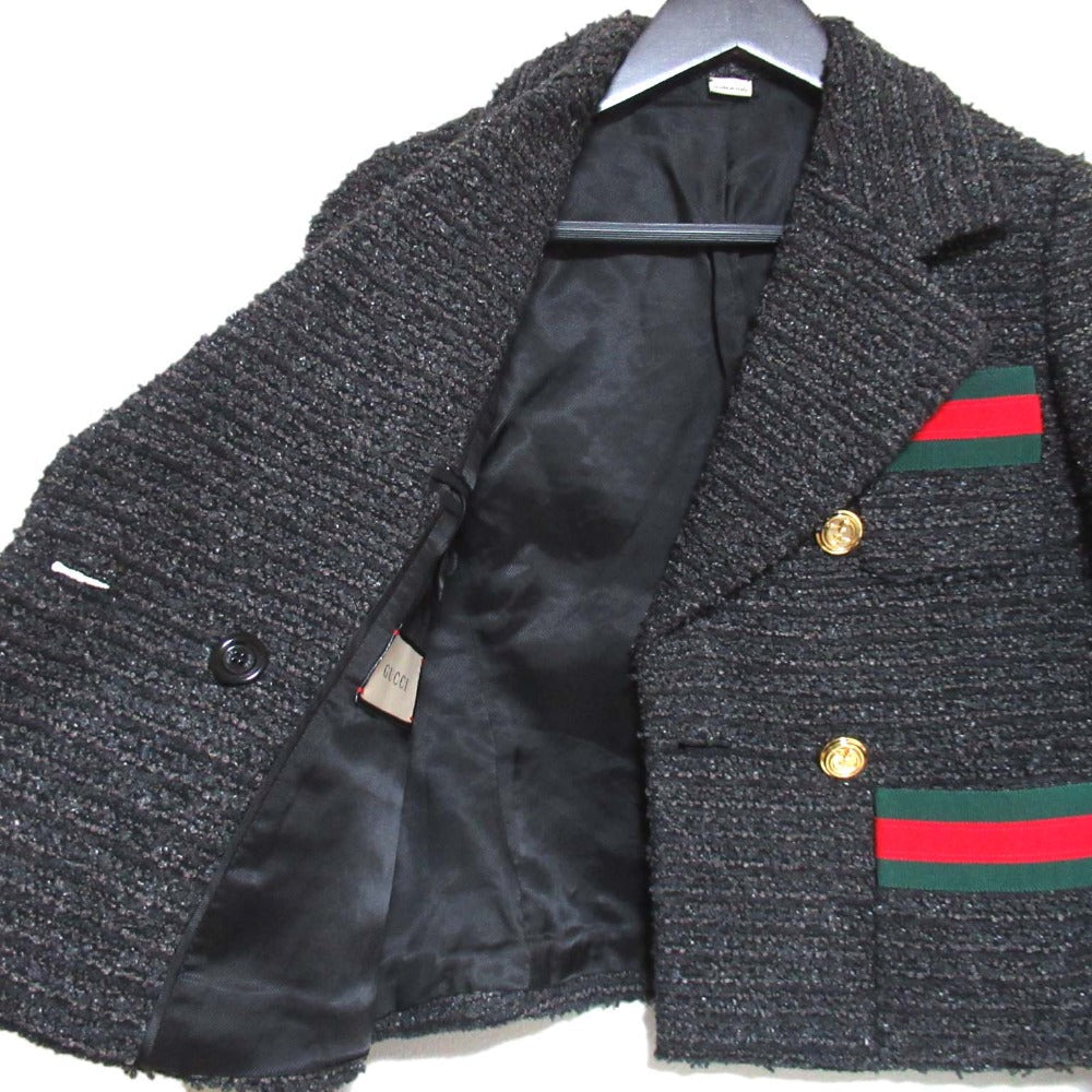 Gucci Shearling Line GG Button Tweed Tailored Jacket