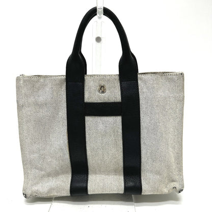 Hermes Black Gray Toile H Leather Handbag Tote Bag ( )