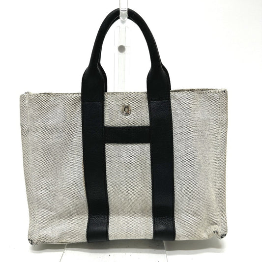 Hermes Black Gray Toile H Leather Handbag Tote Bag ( )