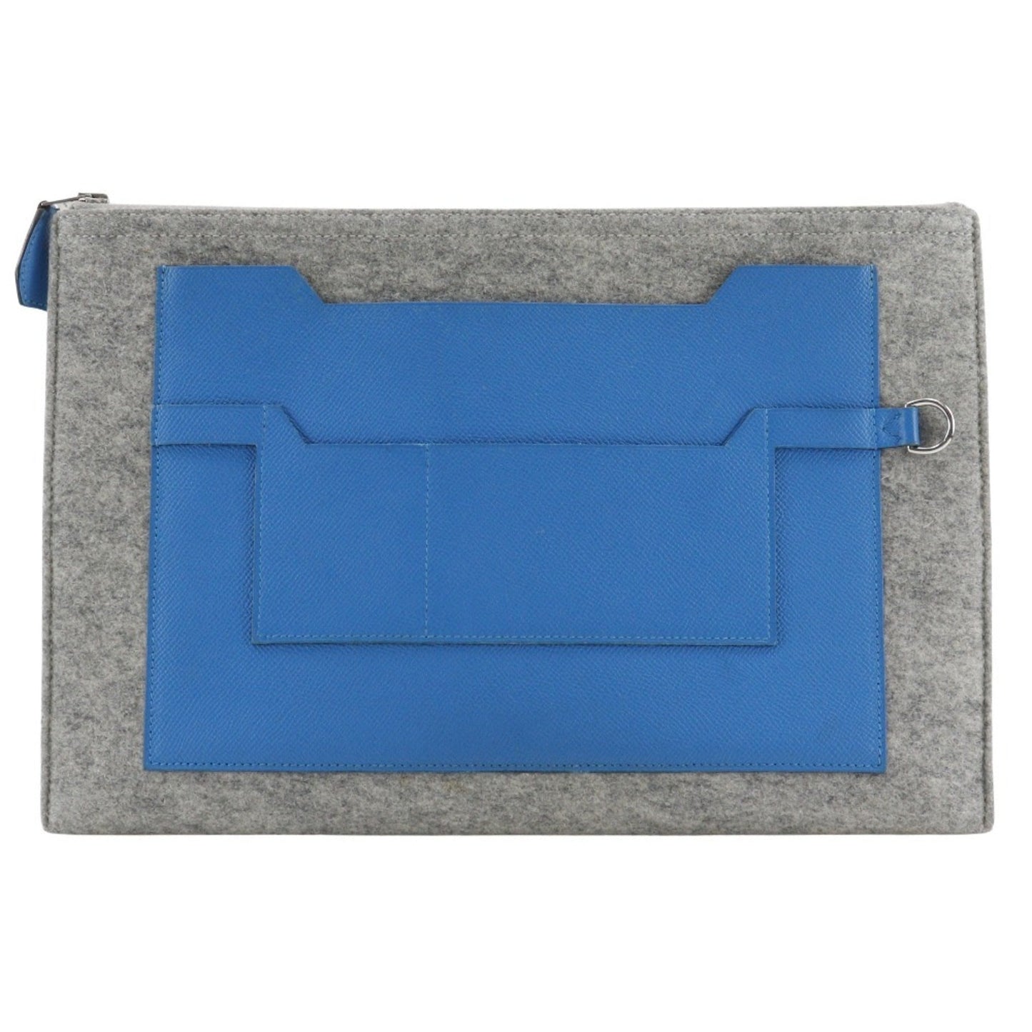 Hermes Blue Gray Felt Epsom Leather Clutch Bag ( )