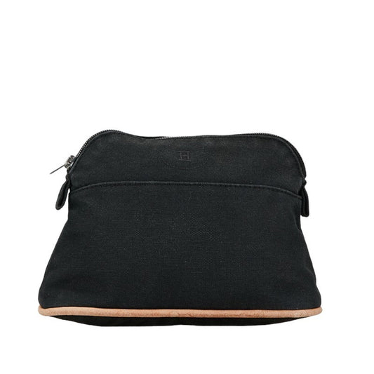 Hermes Black Canvas Leather Pouch ( )