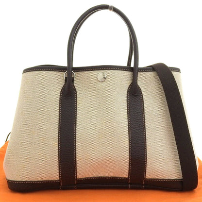 Hermes Beige Brown Marron Toile Officier Buffalo Leather Tote Bag ( )