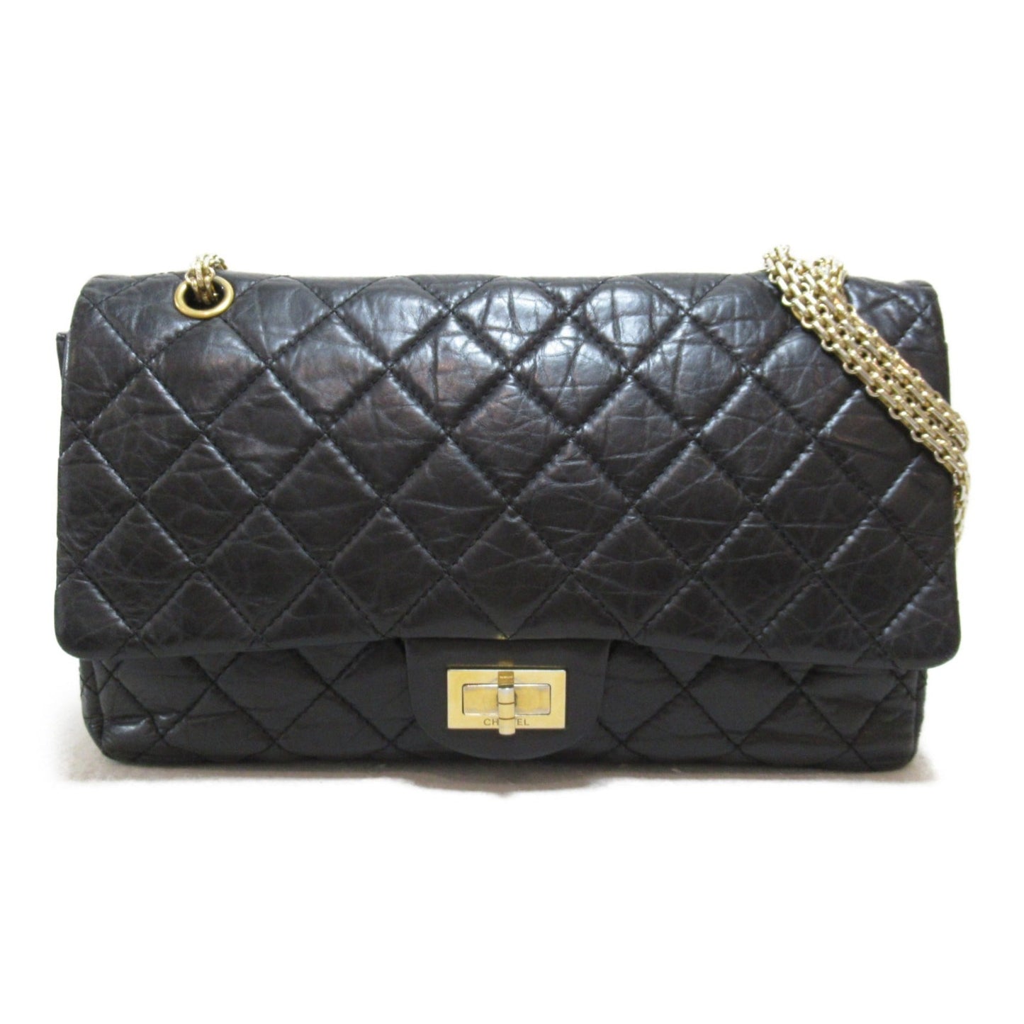 CHANEL 2.55 Maxi Matelasse Chain Shoulder Bag Black Calfskin [cowhide] A37590