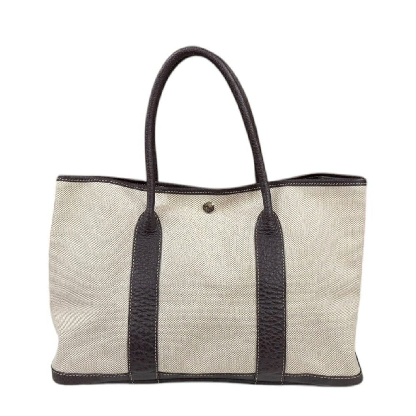Hermes Beige Brown Toile H Leather Handbag ( )