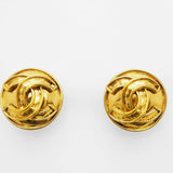 CHANEL 94P   Round Coco Earrings Gold Border Logo