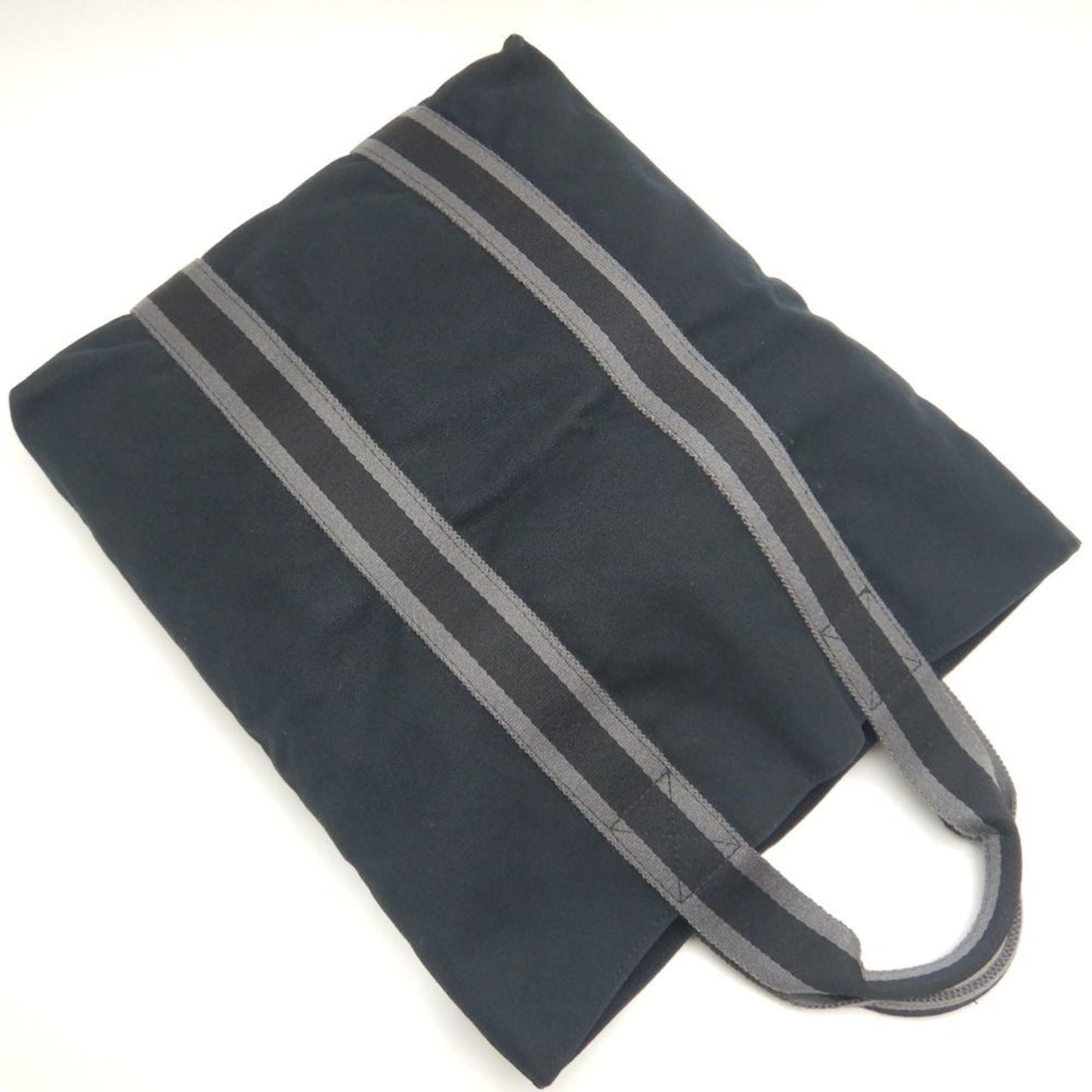 Hermes Black Gray Canvas Tote Bag ( )