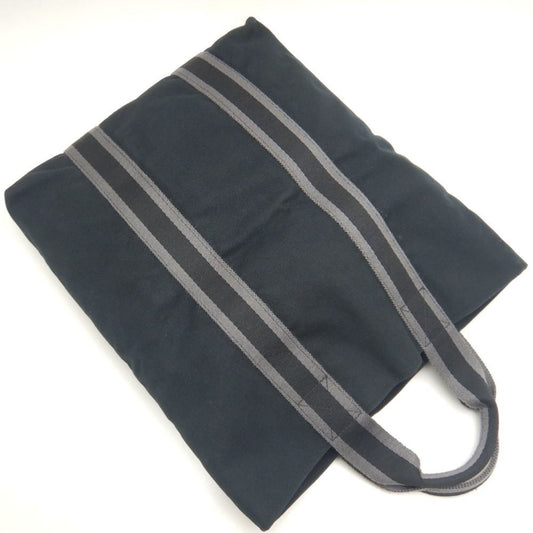 Hermes Black Gray Canvas Tote Bag ( )