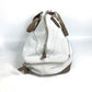 Hermes Beige Etoupe Gray White Toile Chevron Leather Boston Bag Handbag ( )