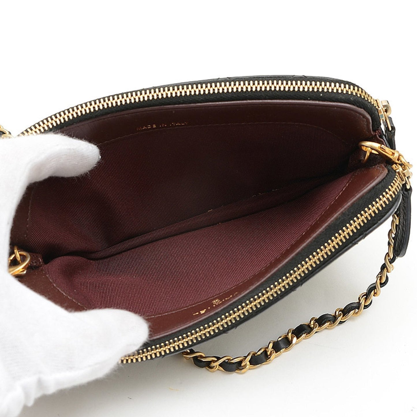 Chanel 2.55 Embroidered Chain Clutch Shoulder Bag Leather Black