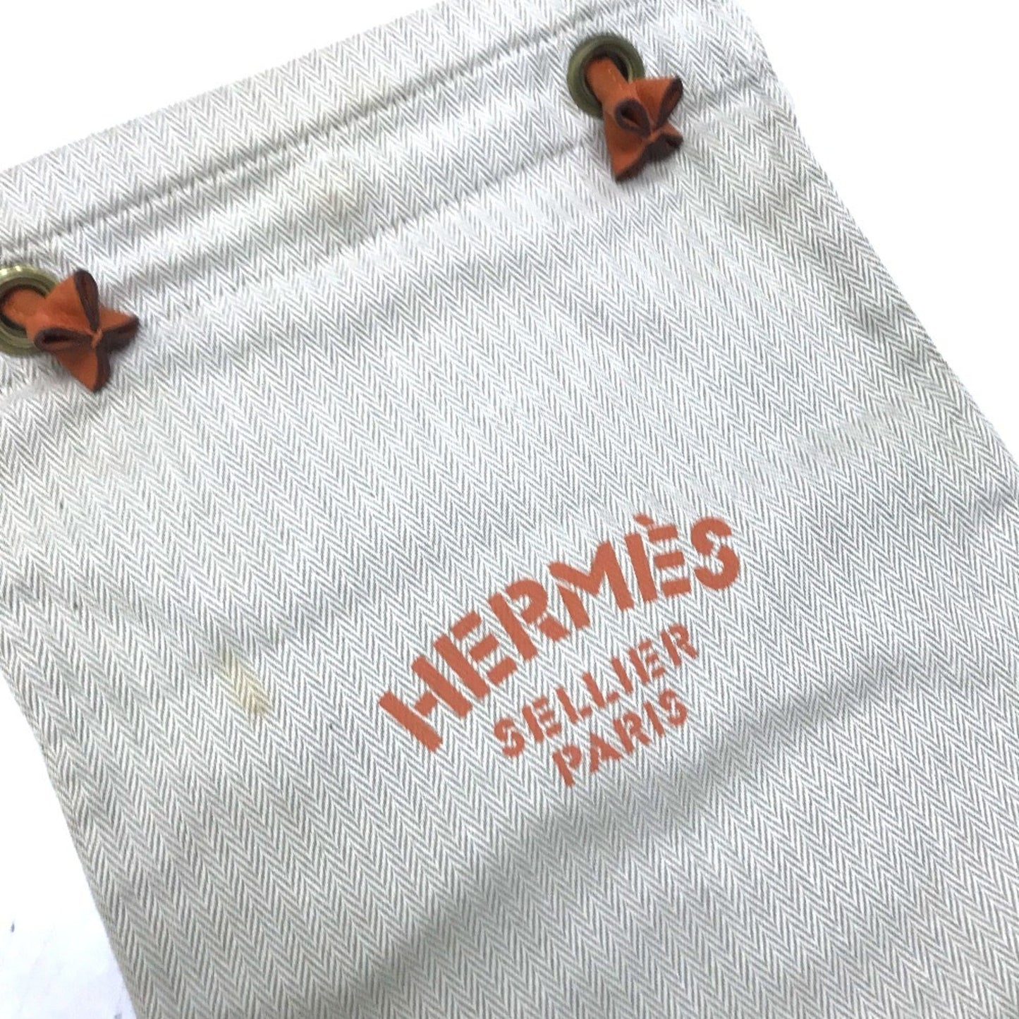 Hermes Beige Orange Canvas Leather Shoulder Bag ( )