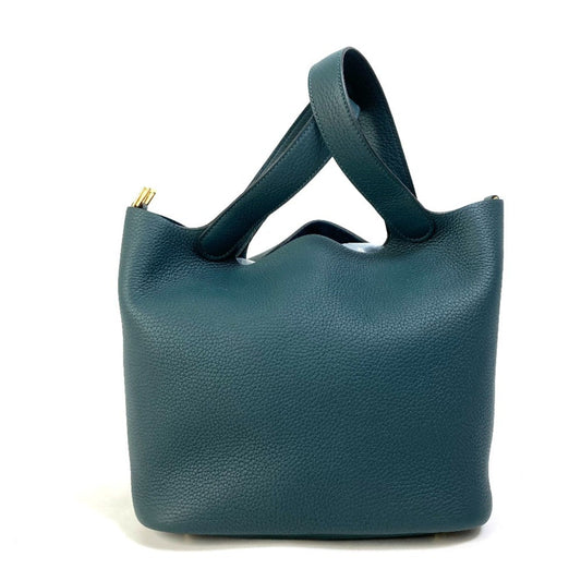 Hermes Blue Green Taurillon Clemence Leather Handbag Tote Bag ( )