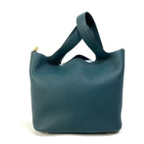 Hermes Blue Green Taurillon Clemence Leather Handbag Tote Bag ( )