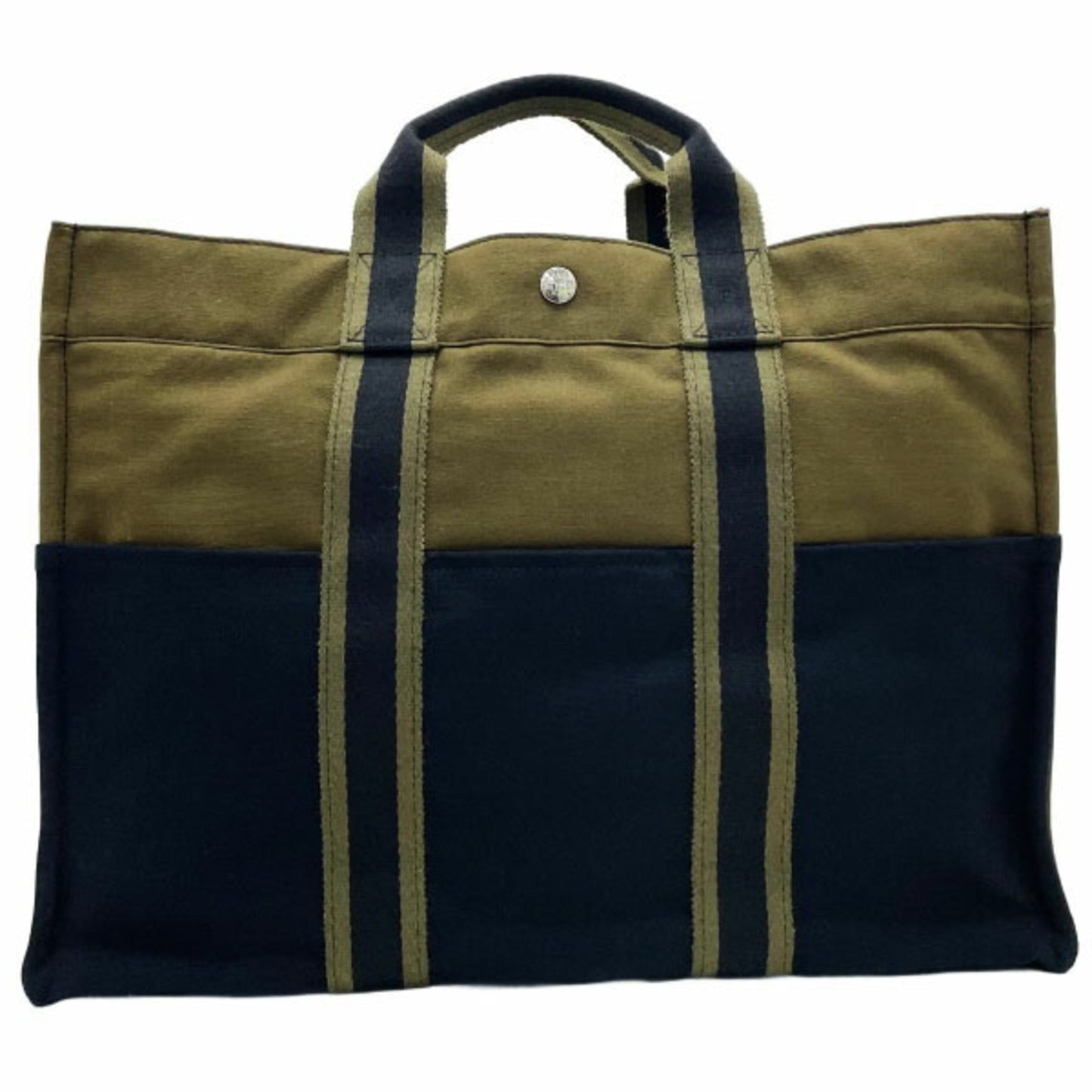Hermes Black Green Khaki Canvas Handbag Tote Bag ( )