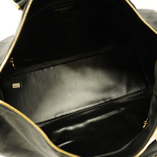 CHANEL   Bicolor Boston Bag Women,Men,Unisex Leather Boston Bag Black