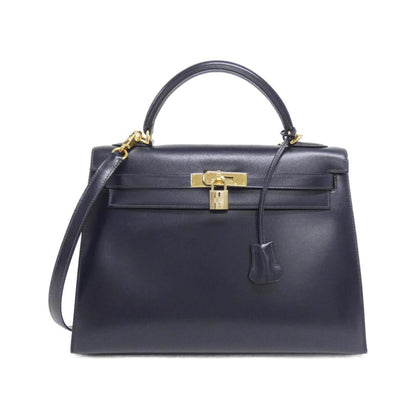Hermes Blue Indigo Box Calf Leather Handbag ( )
