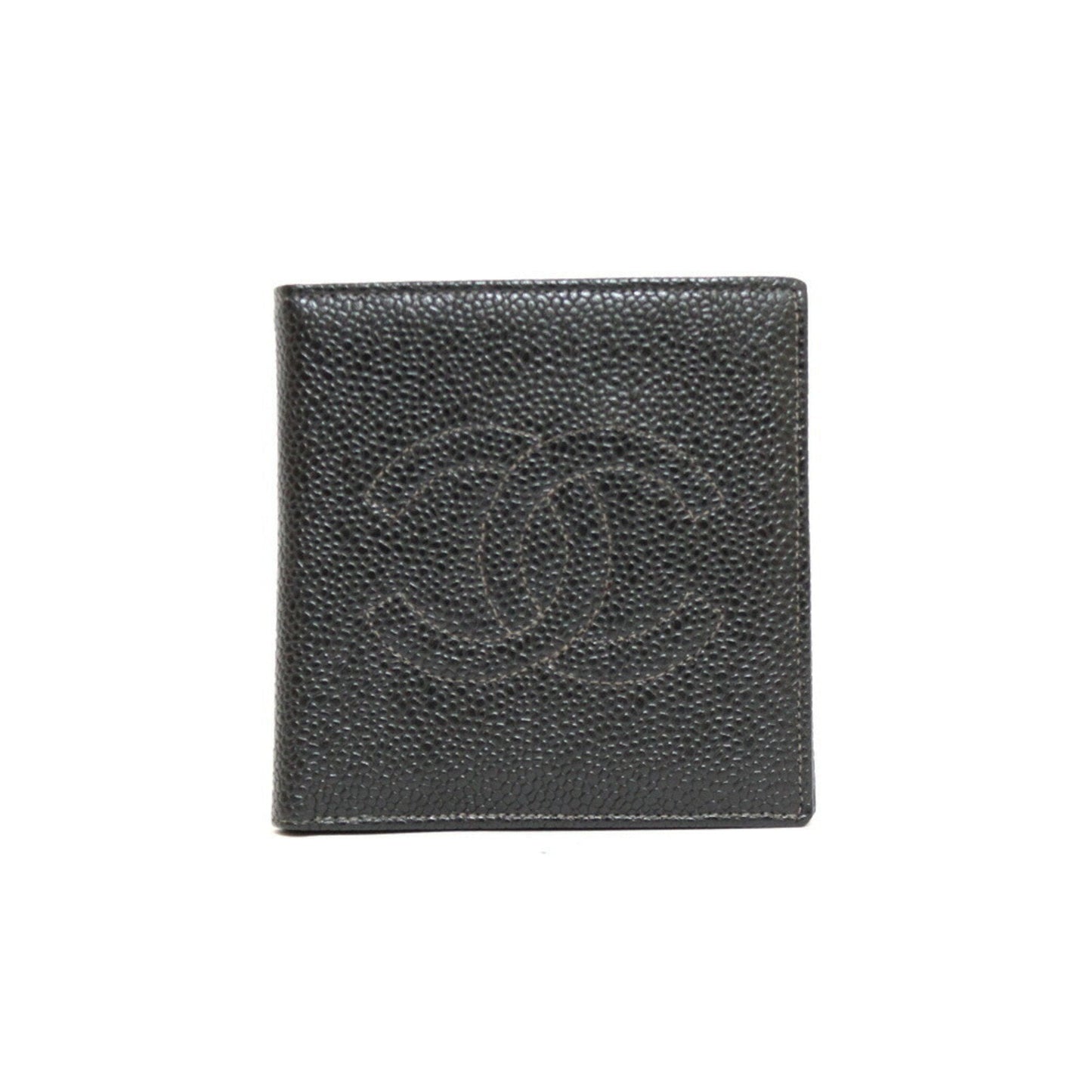 CHANEL bi-fold wallet caviar skin COCO CC black ladies leather