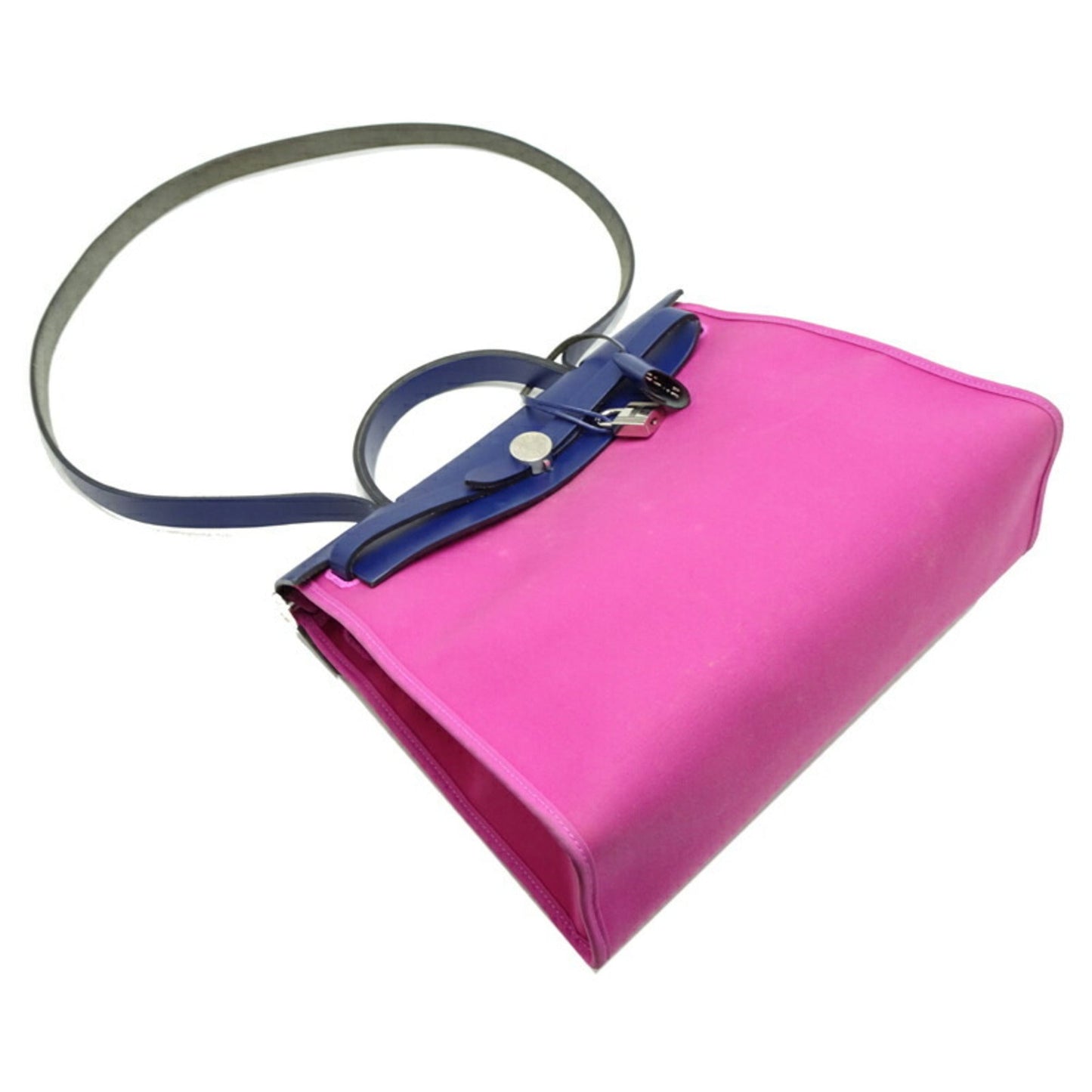 Hermes Bleu Saphir Navy Pink Toile Officier Shoulder Bag ( )