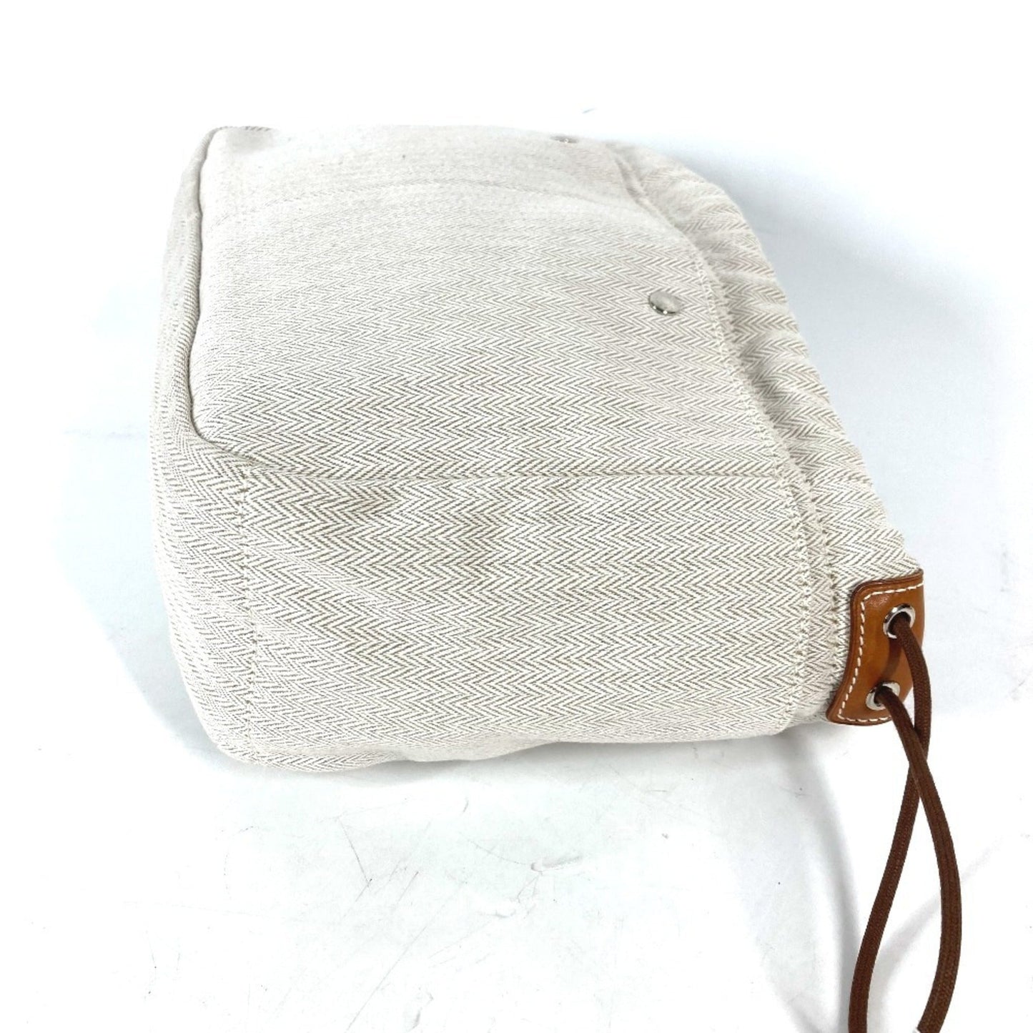 Hermes Beige Dark Brown Toile Chevron Barenia Leather Pouch ( )