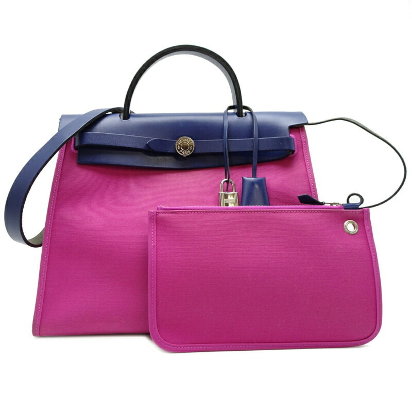 Hermes Bleu Saphir Navy Pink Toile Officier Shoulder Bag ( )
