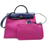 Hermes Bleu Saphir Navy Pink Toile Officier Shoulder Bag ( )