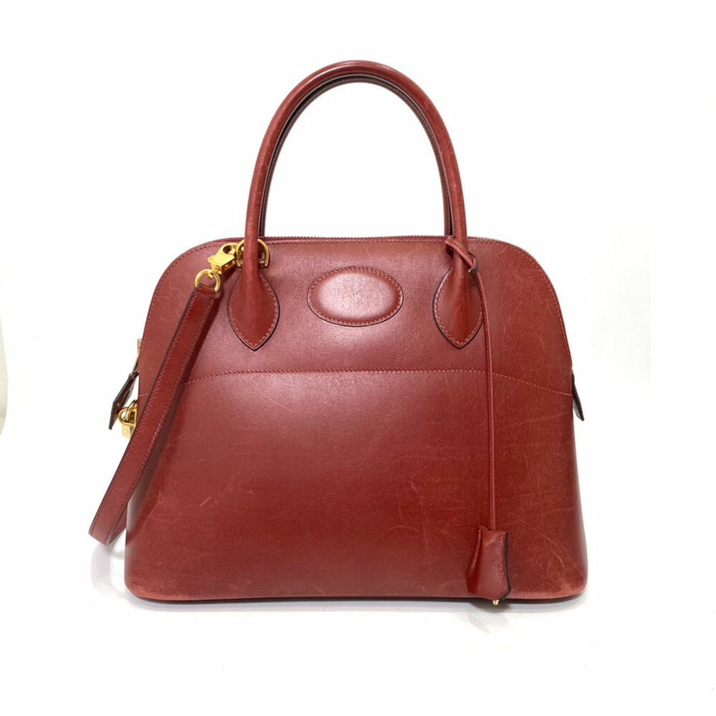 Hermes Bolide Bordeaux Brown Red Color Box Calf Leather Handbag ( )
