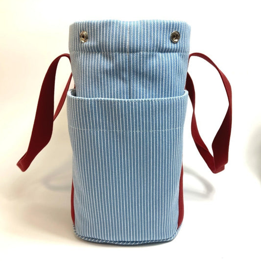 Hermes Blue Red Color Canvas Tote Bag ( )