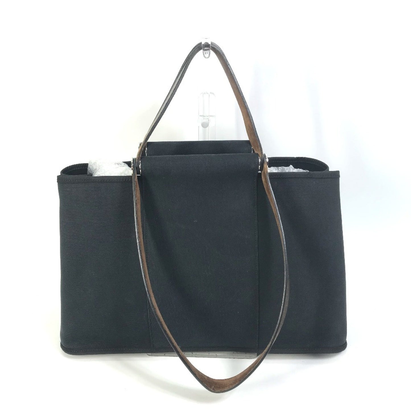 Hermes Black Toile Officier Leather Handbag Shoulder Bag Tote Bag ( )