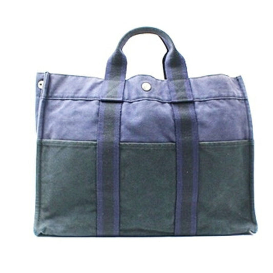 Hermes Bicolor Black Navy Canvas Tote Bag ( )