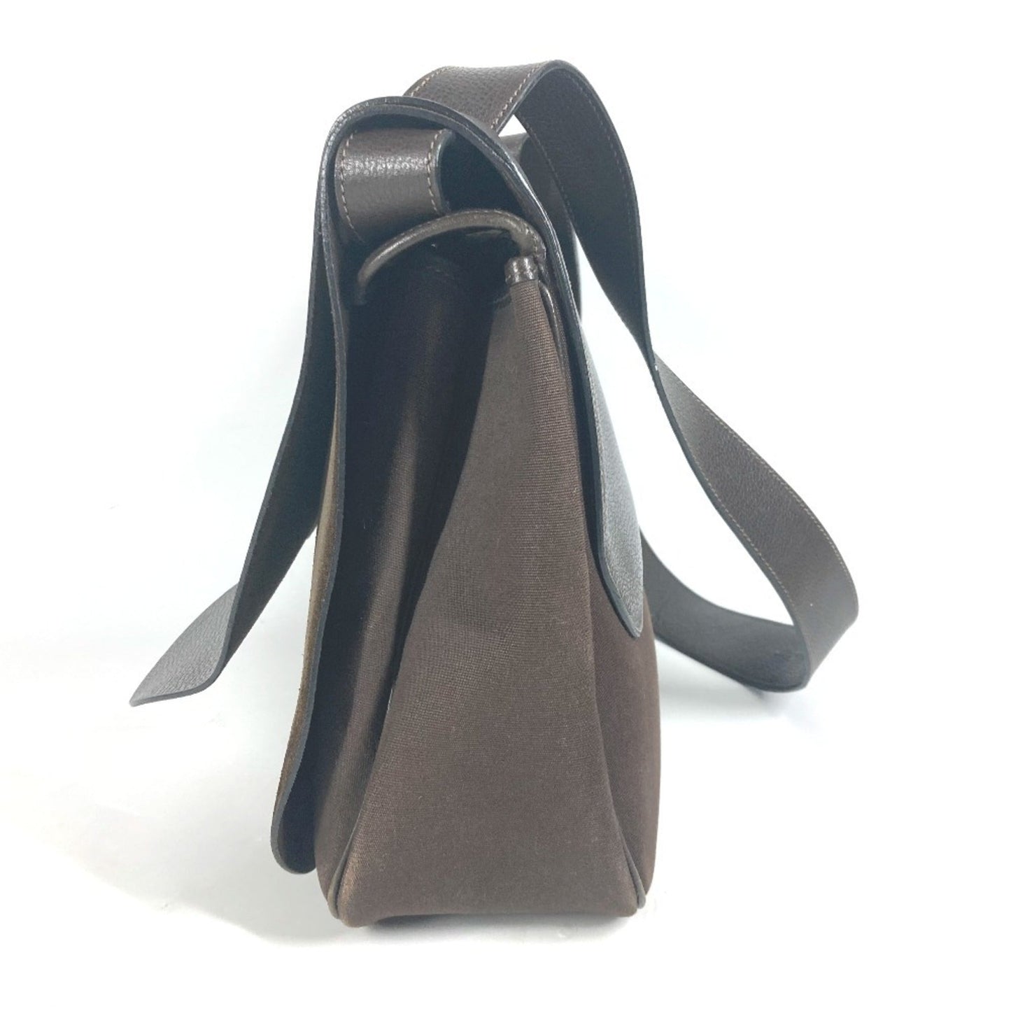 Hermes Brown Canvas Leather Messenger Bag Shoulder Bag ( )