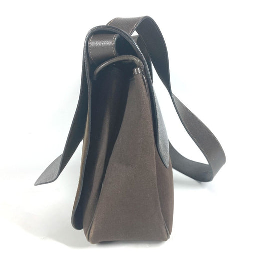 Hermes Brown Canvas Leather Messenger Bag Shoulder Bag ( )