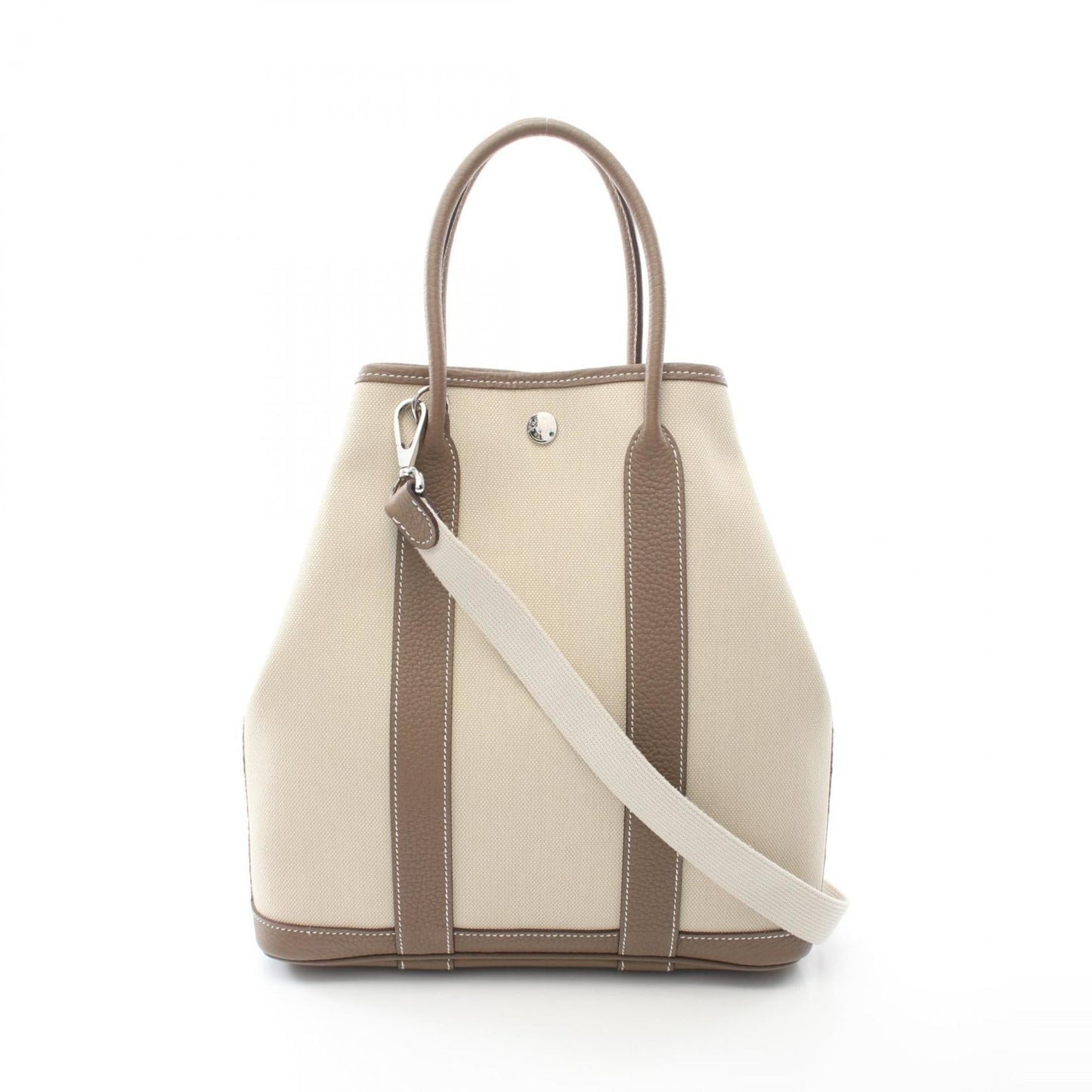 Hermes Brown Etoupe Gray Ivory Canvas Leather Negonda Leather Tote Bag ( )