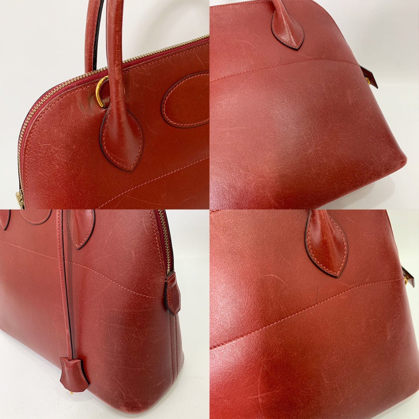 Hermes Bolide Bordeaux Brown Red Color Box Calf Leather Handbag ( )